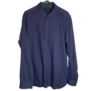 Ted Baker Smoky Blue Geometric Print Button-Front Long Sleeve Shirt Sz 7 3XL EUC